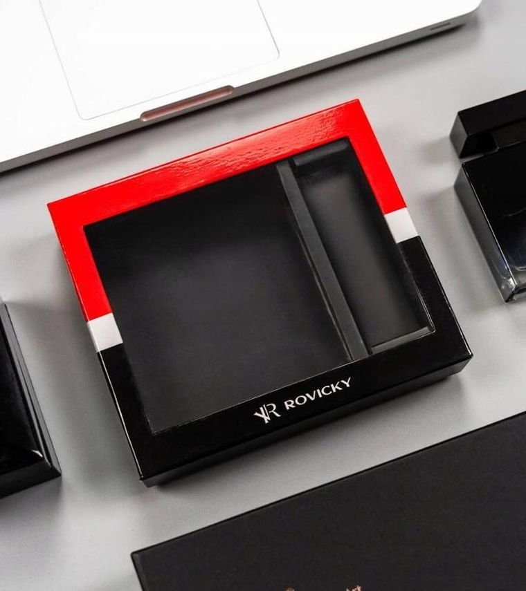 Zestaw: Portfel, Brelok, czerwony, skórzany, Rovicky