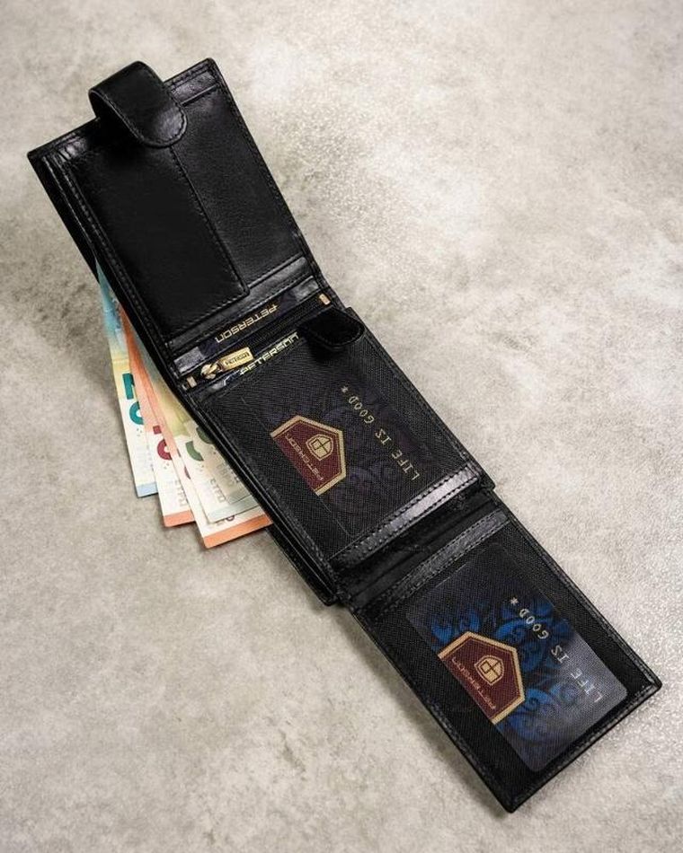 Zestaw: Portfel, Etui na karty, Brelok, czarny, skórzany, RFID, Peterson