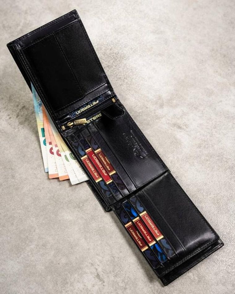 Zestaw: Portfel, Etui na karty, Brelok, czarny, skórzany, RFID, Peterson