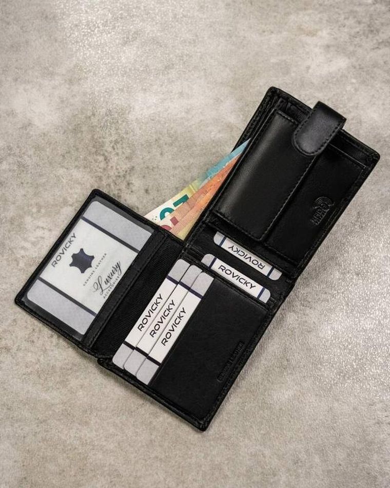 Zestaw prezentowy: Portfel, Brelok, czarny, skóra ekologiczna, RFID, Rovicky