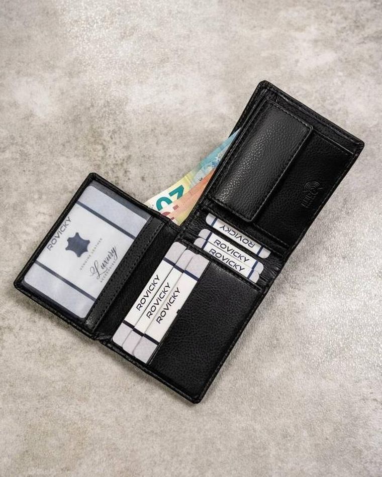 Zestaw prezentowy: Portfel, Brelok, czarny, skóra ekologiczna, RFID, Rovicky