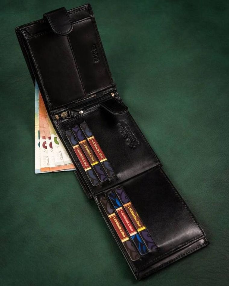 Zestaw prezentowy: Portfel, Brelok, czarny, skórzany, Peterson