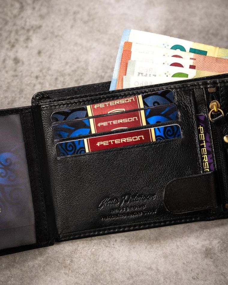 Zestaw prezentowy: Portfel, Brelok, czarny, skórzany, Peterson