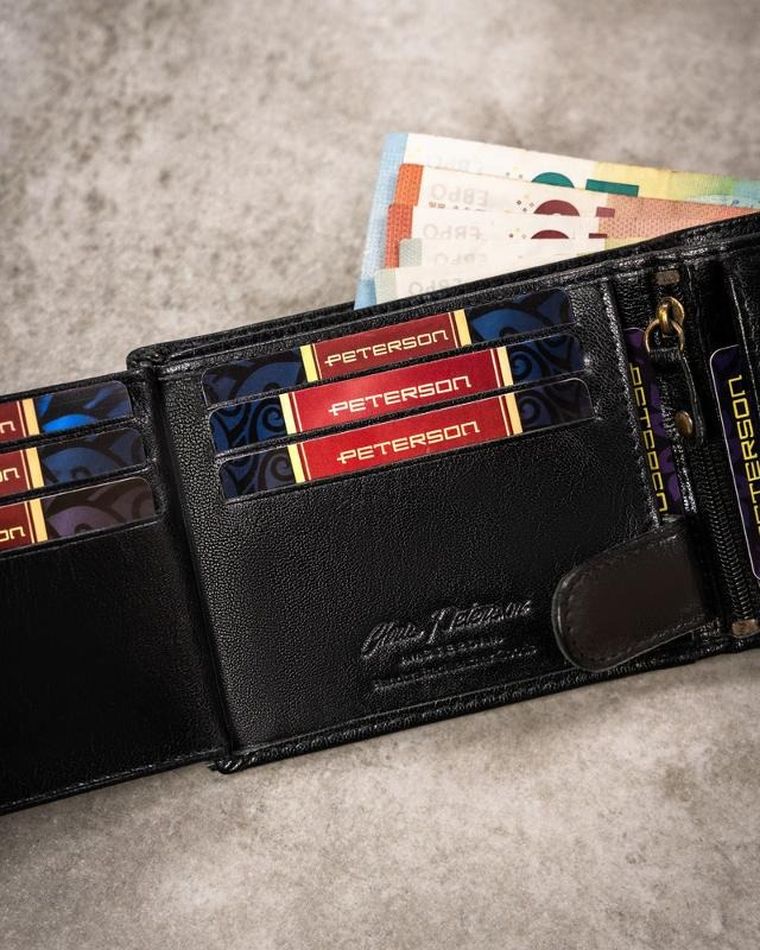 Zestaw prezentowy: Portfel, Brelok, czarny, skórzany, Peterson
