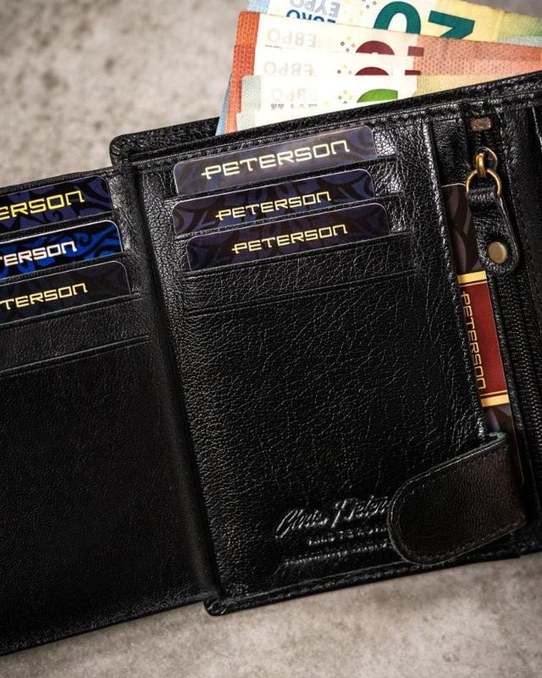 Zestaw prezentowy: Portfel, Brelok, czarny, skórzany, Peterson