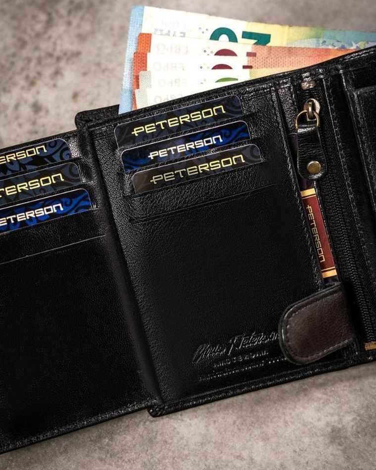 Zestaw prezentowy: Portfel, Brelok, czarny, skórzany, Peterson