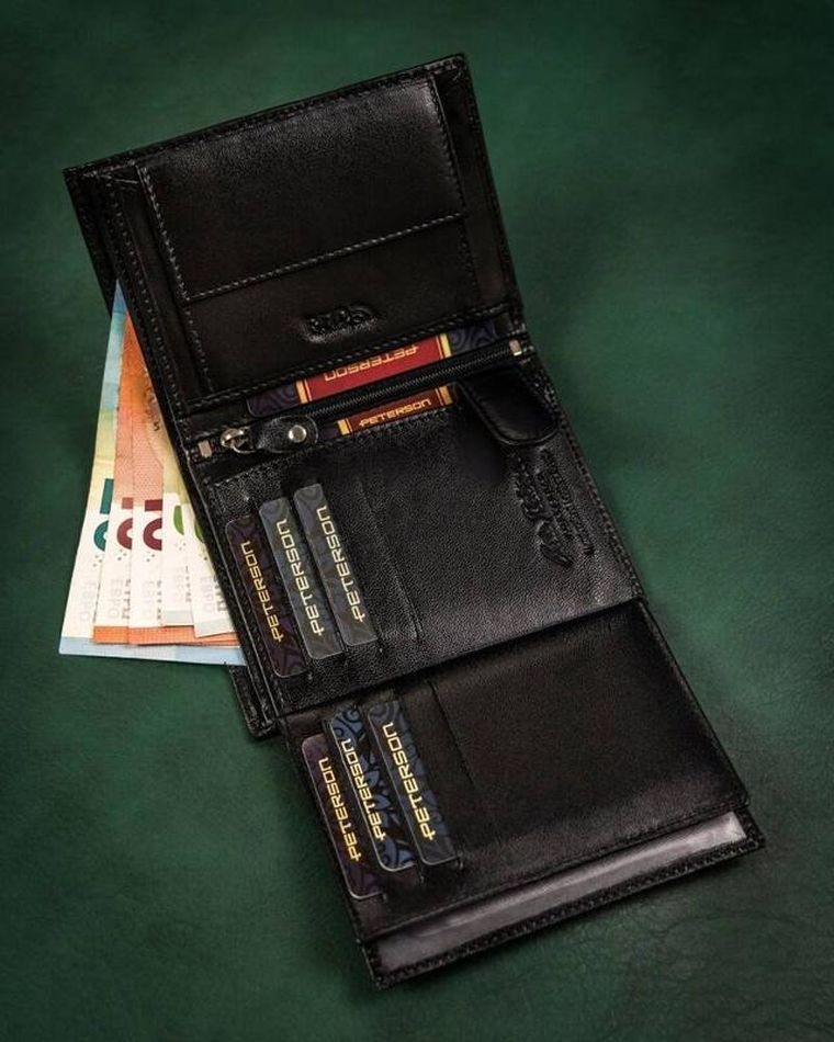 Zestaw prezentowy: Portfel, Brelok, czarny, skórzany, Peterson