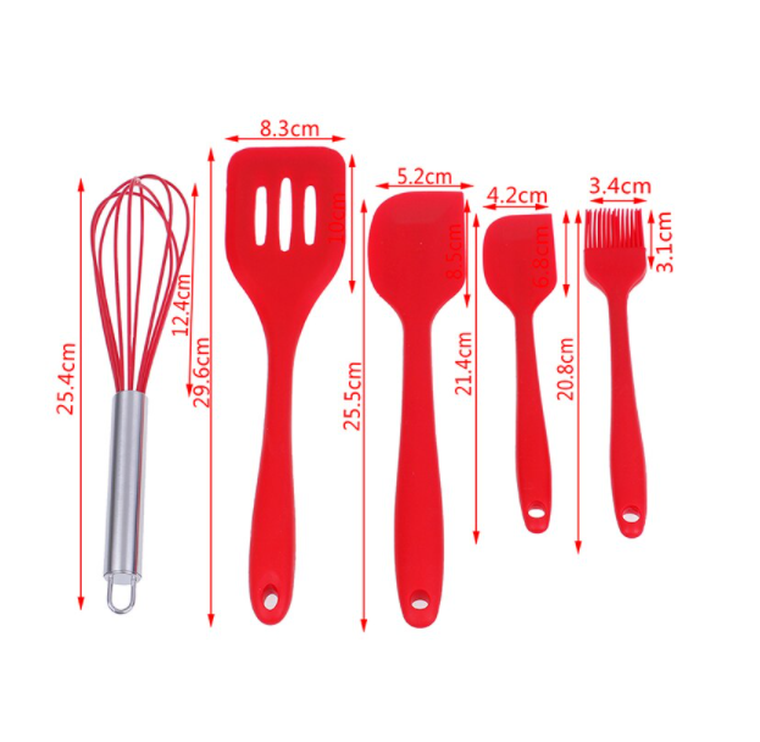 Zestaw przyborów kuchennych, 5 elementów, czerwony