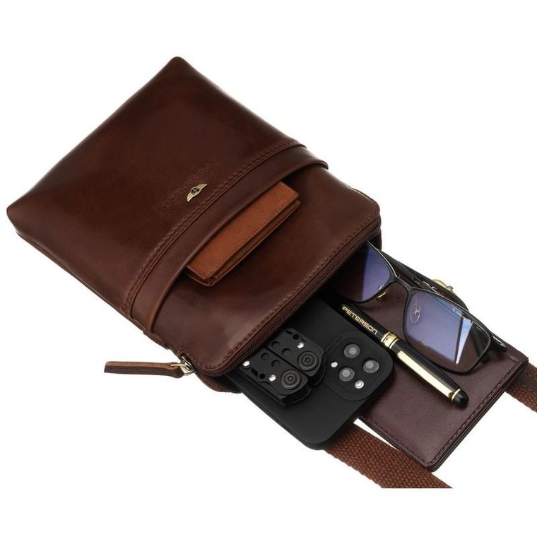 Zestaw, Torba listonoszka, Etui na klucze, brązowy, skórzany, Peterson