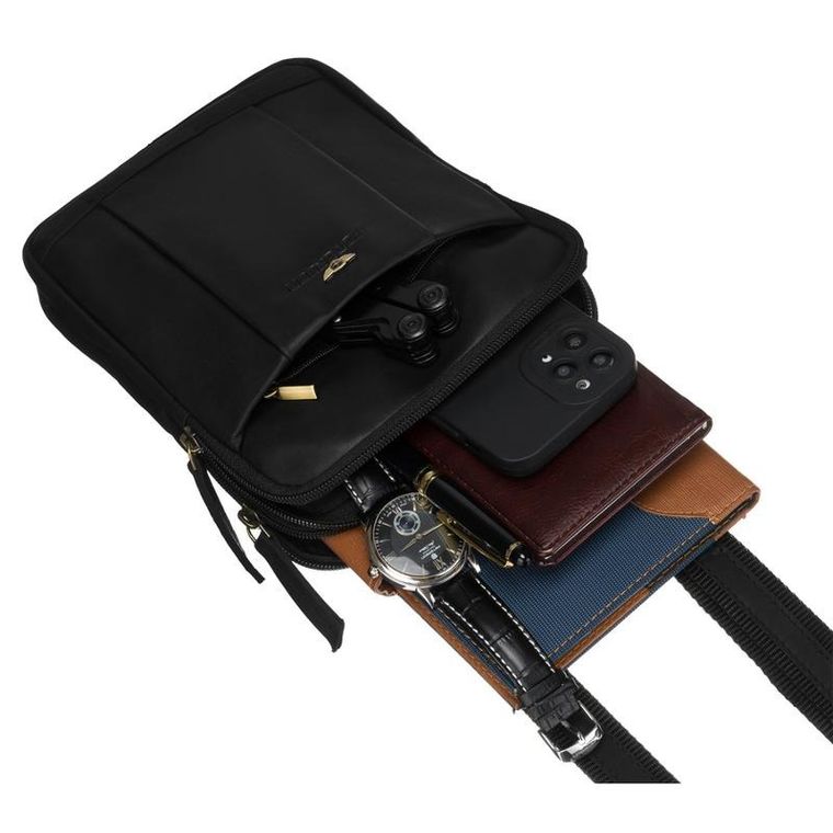 Zestaw, Torba listonoszka, Etui na klucze, czarny, skórzany, Peterson