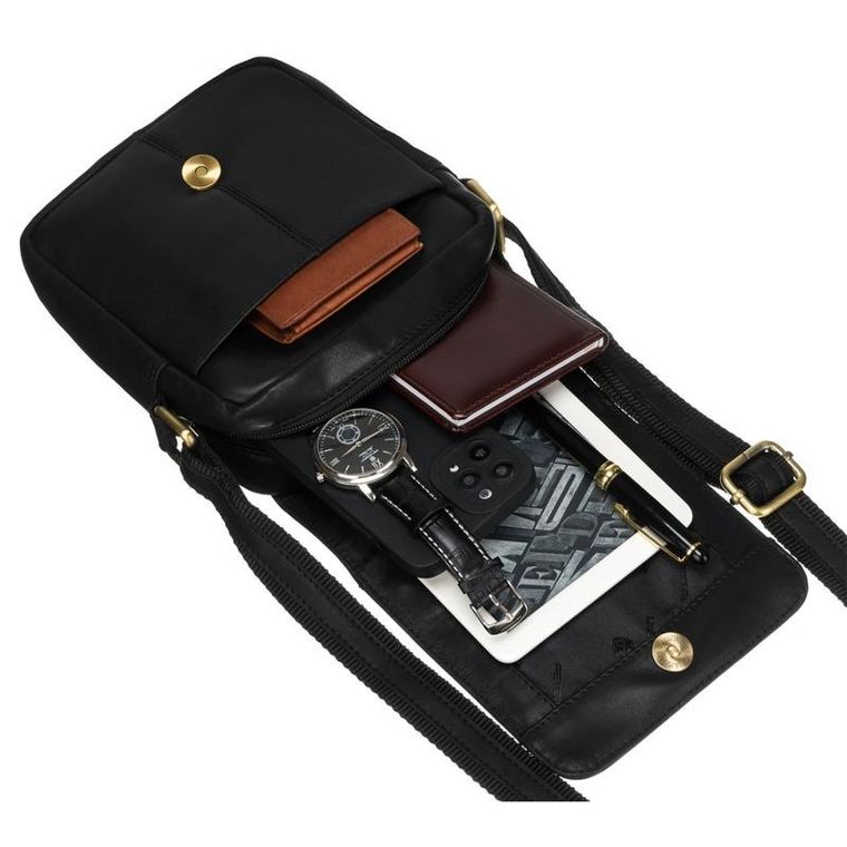 Zestaw, Torba listonoszka, Etui na klucze, czarny, skórzany, Peterson