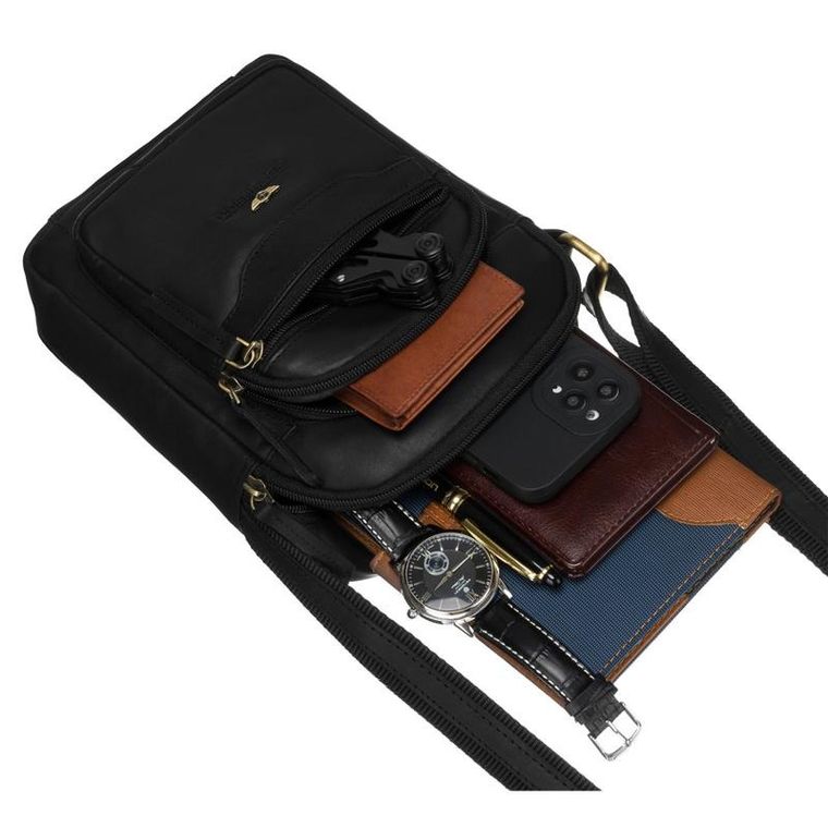 Zestaw, Torba listonoszka, Etui na klucze, czarny, skórzany, Peterson