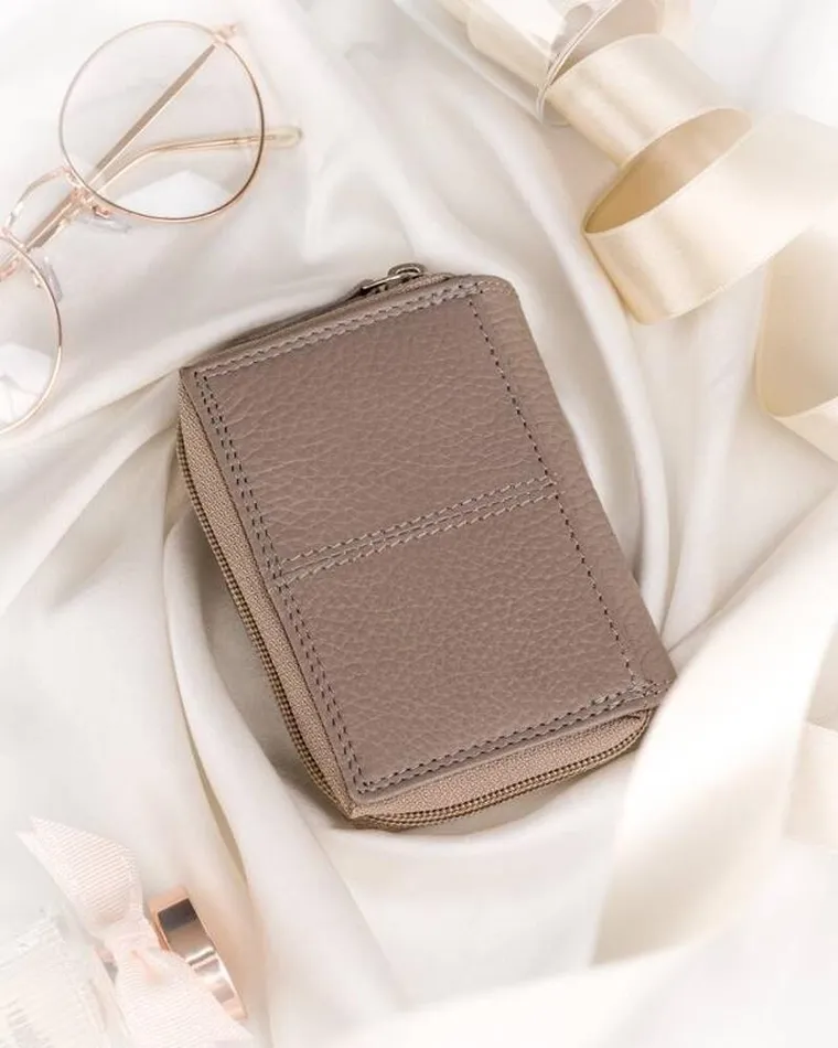 Zestaw: Torebka skórzana, Portfel, beżowy, Peterson