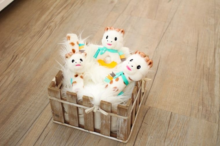 Żyrafa Sophie, zestaw narodzinowy z pluszową grzechotko-piszczałką