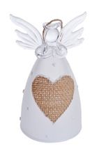 Anioł szklany z sercem z juty, 12 cm