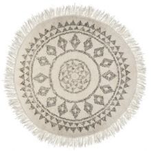 Atmosphera, okrągły dywan w etniczne wzory z frędzlami, bawełna, Ø 120 cm, beżowy