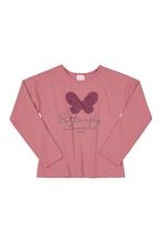 Bluzka dziewczęca z długim rękawem, różowa, dwustronne cekiny, Butterfly Lovers, Quimby