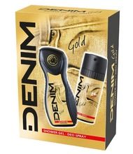 Denim, Gold, zestaw prezentowy: dezodorant w sprayu, 150 ml + żel pod prysznic, 250 ml