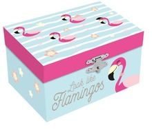 Flamingi, pudełko na biżuterię z lusterkiem i efektami dźwiękowymi, 15-8,5-10,5 cm