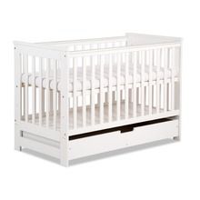 Klupś, Iwo, łóżeczko niemowlęce z szufladą i barierką, białe, 120-60 cm