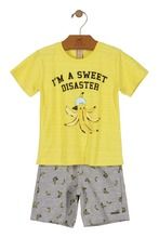 Komplet chłopięcy, T-shirt, Szorty, żółto-szary, banany, Up Baby