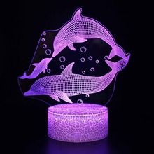 Lampka nocna LED, 3D, Delfin, hologram + pilot