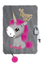 Little unicorn, pamiętnik z kłódką, 3D, włochacz, A5