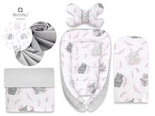 MimiNu, Lulu, zestaw niemowlęcy z gniazdem i kokonem, Róż, 4 elementy