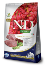 N&D Quinoa, Weight Management, karma dla psów dorosłych, odchudzanie, jagnięcina, quinoa, brokuł i szparagi, 7 kg