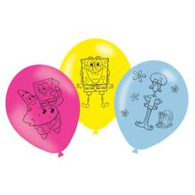 Sponge Bob, balony urodzinowe gumowe, 6 szt.