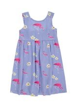 Sukienka dziewczęca bez rękawów, niebiesko-różowa, flamingi, kwiaty, Tom Tailor