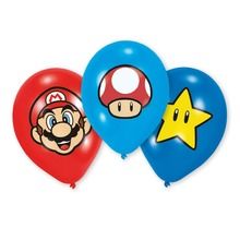 Super Mario, balony urodzinowe gumowe, 6 szt.