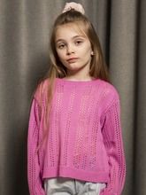 Sweter dziewczęcy, różowy, ażurowy wzór, Ilunari