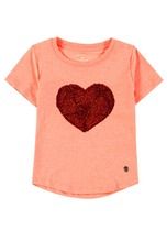 T-shirt dziewczęcy, brzoskwiniowy, dwustronne cekiny, serce, piłka, Tom Tailor