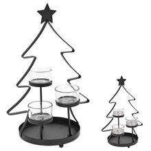 Vilde, świecznik choinka na 3 tealight, metalowy czarny, świąteczny, 29 cm