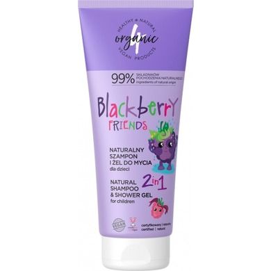 4organic, naturalny szampon i żel do mycia dla dzieci 2w1, Blackberry Friends, 200 ml