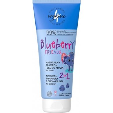 4organic, naturalny szampon i żel do mycia dla dzieci 2w1, Blueberry Friends, 200 ml