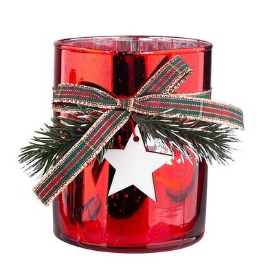 Altom Design, świecznik szklany z zawieszką, czerwony, 8-8-10 cm