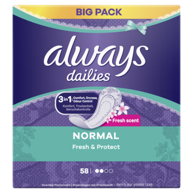 Always, Dailies, Normal Fresh & Protect, wkładki higieniczne, 58 szt.