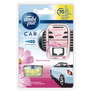 Ambi Pur, Car Flowers & Spring, samochodowy odświeżacz powietrza, zestaw startowy, 7 ml