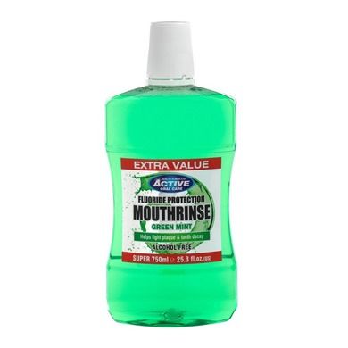 Beauty Formulas, Active Alcohol Free Mounthwash, płyn do płukania jamy ustnej bez alkoholu z zieloną miętą, 750 ml