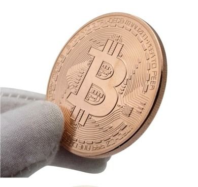 Bitcoin BTC w kapslu, moneta kolekcjonerska, złoty