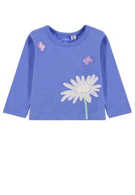 Bluzka dziewczęca z długim rękawem, niebieska, kwiatek, motylki, Tom Tailor