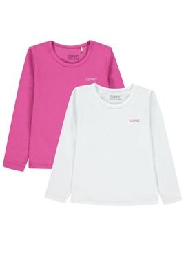 Bluzka dziewczęca z długim rękawem, różowa, biała, zestaw, 2 szt., Esprit