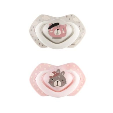 Canpol babies, Bonjour Paris, smoczek uspokajający, silikonowy, symetryczny, 6-18m, 2 szt., różowy