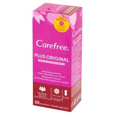 Carefree, Plus, Original, wkładki higieniczne, Fresh Scent, świeży zapach, 20 szt.