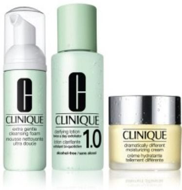 Clinique, Zestaw 3 Kroki, Creates Great Skin, pianka oczyszczająca, 45 ml, płyn złuszczający, 100 ml, krem nawilżający, 30 ml