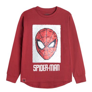 Cool Club, Bluzka chłopięca z długim rękawem, czerwona, dwustronne cekiny, Spider-Man