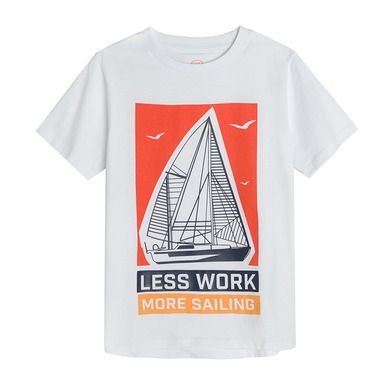 Cool Club, T-shirt chłopięcy, biały, Less work more sailing