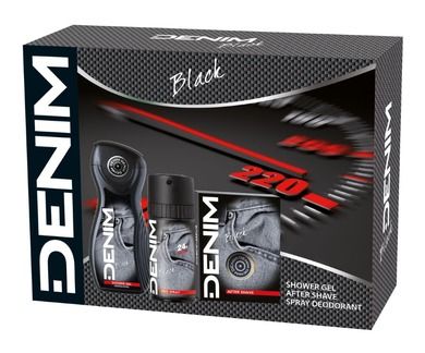 Denim, Black, zestaw prezentowy: woda po goleniu, 100 ml + dezodorant w sprayu, 150 ml + żel pod prysznic, 250 ml